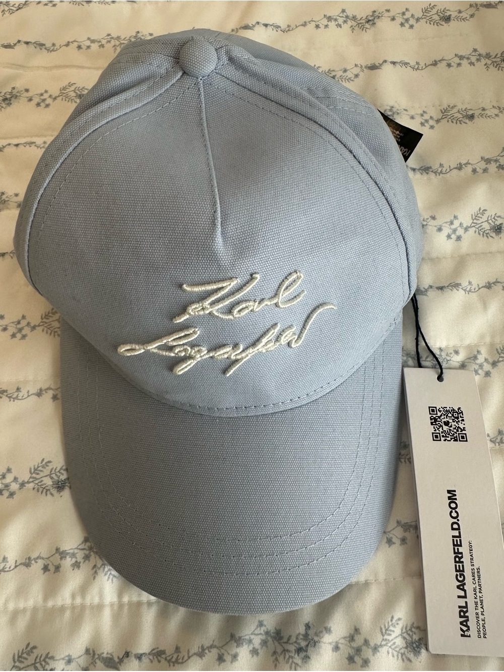 Karl Lagerfeld Women's Pale Blue Signature Embroidered Cap